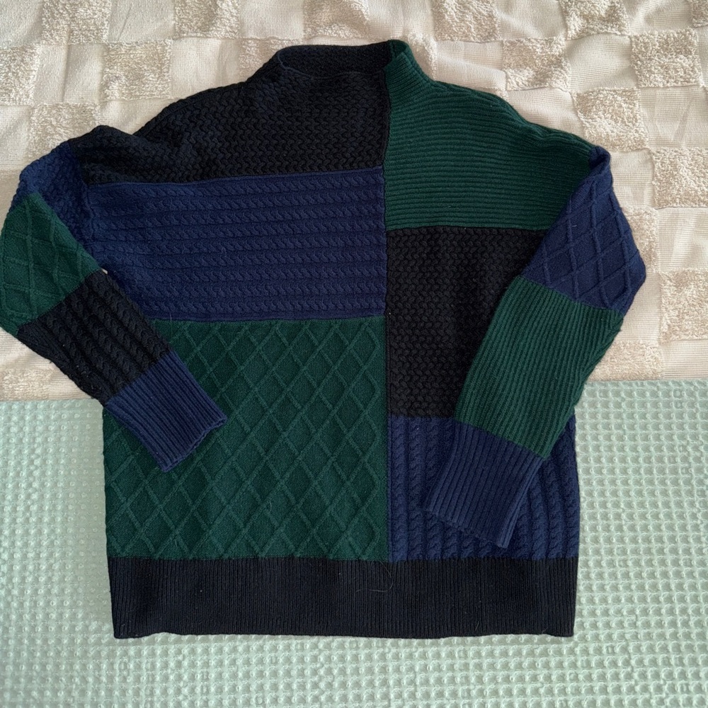 Vineyard Vines Women’s Patchwork Mock Neck Sweater Merino Wool Oversized M